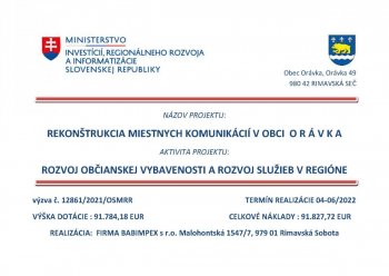  Rekonštrukcia miestnych komunikácií v obci Orávka